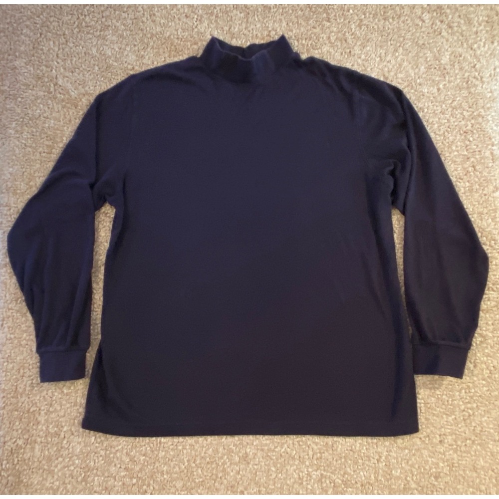 Lands' End Men's Mock Turtleneck Pullover Large Navy Blue 100% Cotton